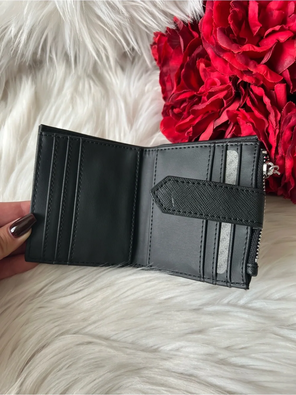 GUESS Black Saffiano Card Case Wallet with Logo